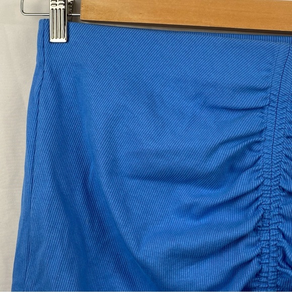 Zara Women’s High Waisted Ruched Rib Mini Blue Stretchy Skirt Size Small - Picture 5 of 16